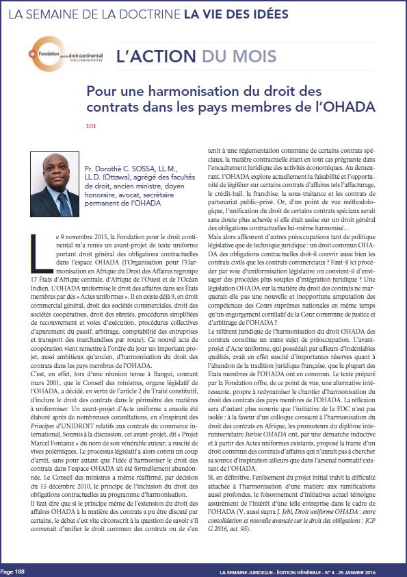 Photo article Réforme du droit des contrats Dorothé Sossa